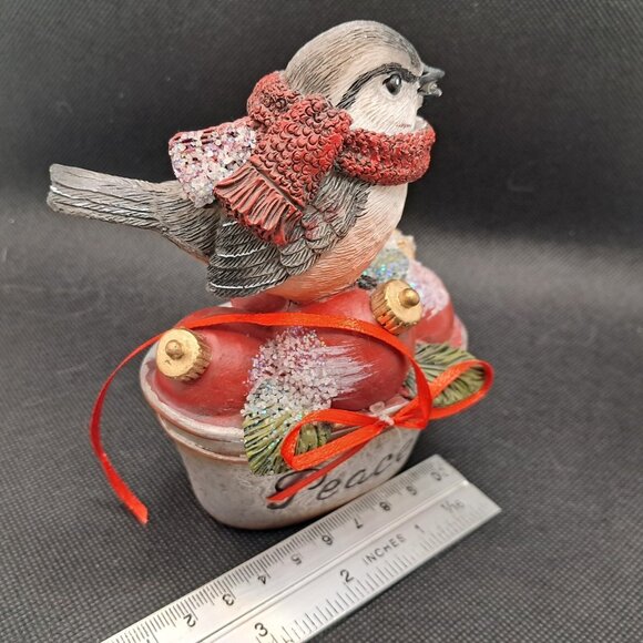 Christmas Peace Bird-5 " Tall - Table Decor-Painted Clay - Picture 8 of 9
